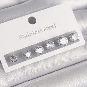 316L Çelik Gümüş Renk Zirkon Taşlı Kadın Küpe Seti