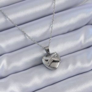 316L Çelik Gümüş Renk Zirkon Taşlı Kalp Model Kadın Kolye