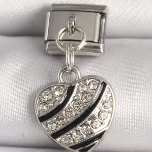 316L Çelik Gümüş Renk Zirkon Taşlı Kalp Model Nomination Charm