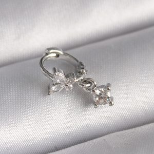 316L Çelik Gümüş Renk Zirkon Taşlı Kelebek Model Sallantı Detay Tragus Piercing