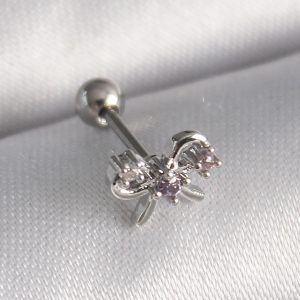 316L Çelik Gümüş Renk Zirkon Taşlı Kurdele Tragus Piercing