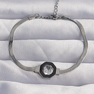 316L Çelik Gümüş Renk Zirkon Taşlı Mineli İtalyan Zincir Serenay Bileklik