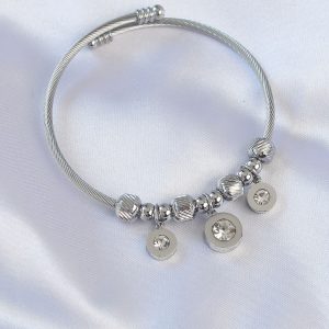 316L Çelik Gümüş Renk Zirkon Taşlı Model Charm Bileklik