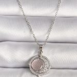 316L Çelik Gümüş Renk Zirkon Taşlı Pembe Sedefli Hilal Model Kadın Kolye