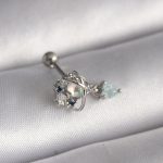 316L Çelik Gümüş Renk Zirkon Taşlı Sallantı Kalp Detay Tragus Piercing