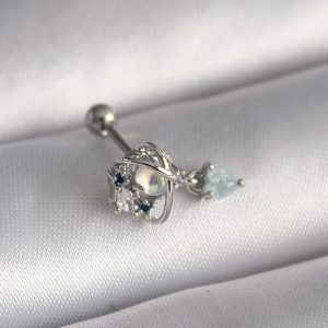 316L Çelik Gümüş Renk Zirkon Taşlı Sallantı Kalp Detay Tragus Piercing