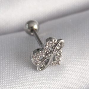 316L Çelik Gümüş Renk Zirkon Taşlı Sonsuzluk Detay Tragus Piercing