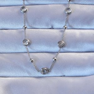 316L Çelik Gümüş Renk Zirkon Taşlı Top Zincirli Kolye