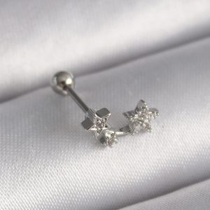316L Çelik Gümüş Renk Zirkon Taşlı Yıldız Tragus Piercing