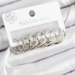 316L Çelik Halka Model Gümüş Renk 3'lü Set Kadın Küpe
