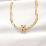 316L Çelik K Harfli Gold Renk İtalyan Zincirli Kolye