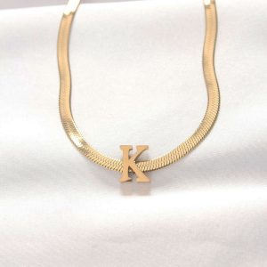 316L Çelik K Harfli Gold Renk İtalyan Zincirli Kolye