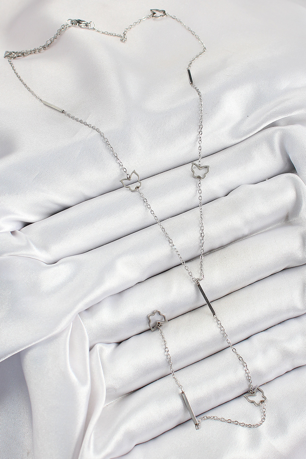 316L Çelik Kelebek Figürlü Y Model Gümüş Renk Kadın Kolye