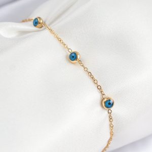 316L Çelik Nazar Boncuğu Model Gold Renk Kadın Bileklik