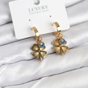 316L Çelik Nazarlı Yonca Model Kadın Küpe