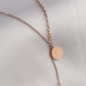 316L Çelik Rose Renk İşlemeli Sallantılı Kadın Kolye