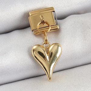 316L Çelik Sallantılı Kalp Model Gold Renk Nomination Charm