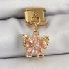 316L Çelik Sallantılı Zirkon Taşlı Çiçek Figürlü Kelebek Model Gold Renk Nomination Charm