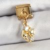 316L Çelik Sallantılı Zirkon Taşlı Deniz Kabuğu Ve Yıldız Model Gold Renk Nomination Charm