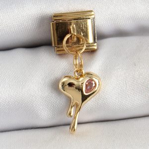 316L Çelik Sallantılı Zirkon Taşlı Eriyen Kalp Model Gold Renk Nomination Charm