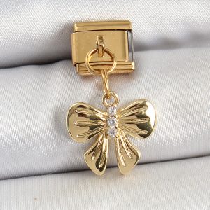 316L Çelik Sallantılı Zirkon Taşlı Fiyonk Model Gold Renk Nomination Charm