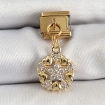 316L Çelik Sallantılı Zirkon Taşlı Kalp Detaylı Yıldz Model Gold Renk Nomination Charm