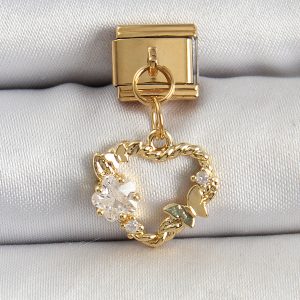 316L Çelik Sallantılı Zirkon Taşlı Kalp Model Gold Renk Nomination Charm