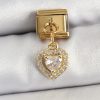 316L Çelik Sallantılı Zirkon Taşlı Kalp Model Gold Renk Nomination Charm