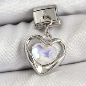 316L Çelik Sallantılı Zirkon Taşlı Kalp Model Gümüş Renk Nomination Charm