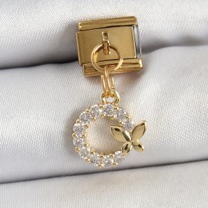316L Çelik Sallantılı Zirkon Taşlı Kelebek Detaylı Halka Model Gold Renk Nomination Charm