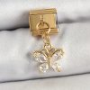 316L Çelik Sallantılı Zirkon Taşlı Kelebek Model Gold Renk Nomination Charm