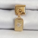 316L Çelik Sallantılı Zirkon Taşlı Kutup Yıldızı Figürlü Dikdörtgen Model Gold Renk Nomination Charm