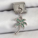 316L Çelik Sallantılı Zirkon Taşlı Palmiye Ağacı Model Gümüş Renk Nomination Charm