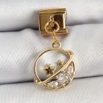 316L Çelik Sallantılı Zirkon Taşlı Satürn Model Gold Renk Nomination Charm