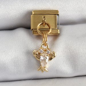 316L Çelik Sallantılı Zirkon Taşlı Yengeç Model Gold Renk Nomination Charm