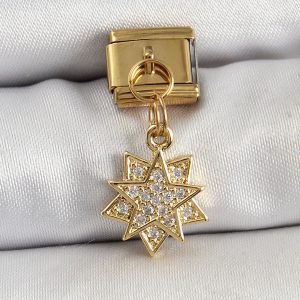 316L Çelik Sallantılı Zirkon Taşlı Yıldız Model Gold Renk Nomination Charm