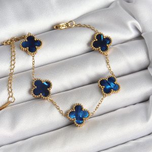 316L Çelik Sedefli Lacivert Gold Renk Yonca Kadın Bileklik