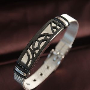 316L Çelik Siyah Desenli Ayarlanabilir Hasır Kordonlu Bileklik