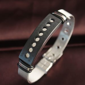 316L Çelik Siyah Desenli Oval Figür Ayarlanabilir Hasır Kordonlu Bileklik