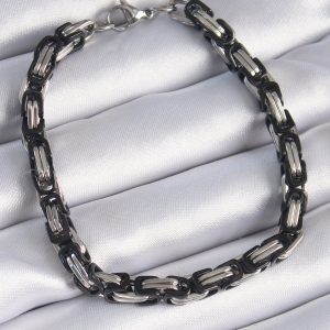 316L Çelik Siyah Gümüş Renk Kral Zincir Model Erkek Bileklik