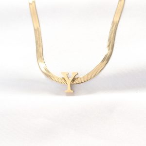 316L Çelik Y Harfli Gold Renk İtalyan Zincirli Kolye