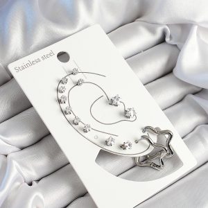 316L Çelik Yıldız Figürlü Ve Zirkon Taşlı Gümüş Renk 7'li Çift Kadın Küpe Set