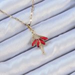 316L Çelik Zincir Altın Renk Kırmızı Etekli Zirkon Taşlı Balerin Kolye