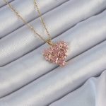316L Çelik Zincir Altın Renk Pembe Parçalı Zirkon Taşlı Kalp Kolye