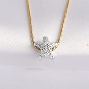 316L Çelik Zincir Altın Renk Zincirli Gümüş Renk Deniz Yıldızı Tasarımlı Kolye