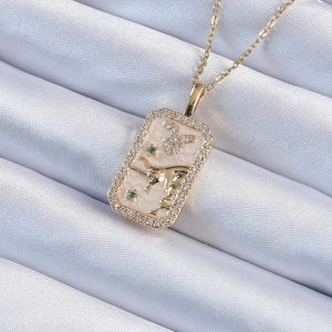 316L Çelik Zincir Altın Renk Zirkon Taşlı Boğa Figürlü Tarot Kolye