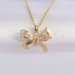 316L Çelik Zincir Altın Renk Zirkon Taşlı Fiyonk Kolye