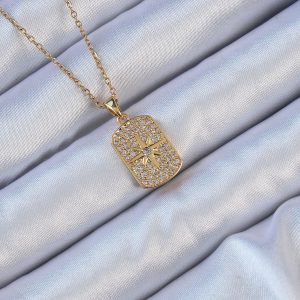 316L Çelik Zincir Altın Renk Zirkon Taşlı Kutup Yıldızlı Vintage Kolye