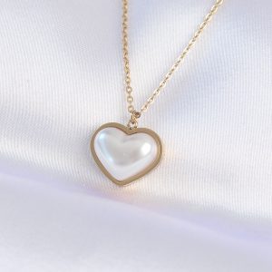 316L Çelik Zincir Gold Renk Beyaz Taşlı Bubble Kalp Kolye