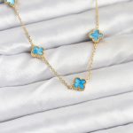 316L Çelik Zincir Gold Renk Buz Mavisi Baby Boy Yonca Kadın Kolye